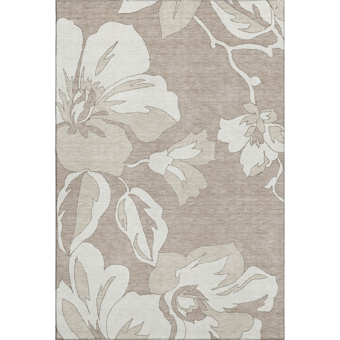 3' X 5' Floral Washable Area Rug With UV Protection (668012) - Taupe / Ivory