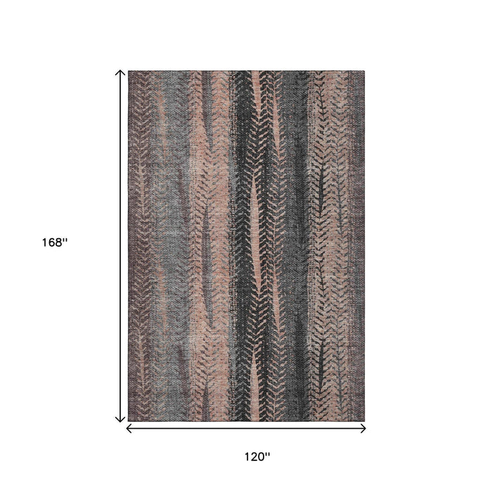10' X 14' Striped Washable Area Rug With UV Protection (656501) - Terra Cotta / Gray