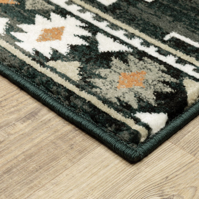 10' x 13' Southwestern Power Loom Stain Resistant Area Rug - Black Gray Tan Orange And Ivory
