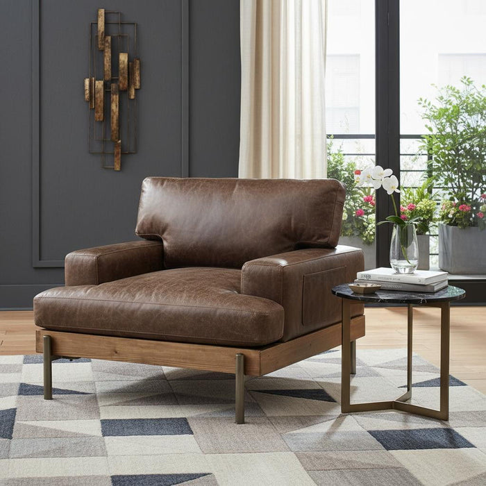 Faux Leather Chair And A Half - Chocolate And Gray