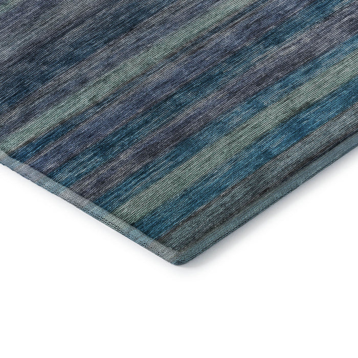 10' X 14' Striped Washable Area Rug With UV Protection (695678) - Blue / Teal / Gray