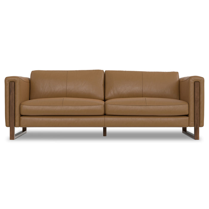 Leather Sofa With Walnut Legs - Brown
