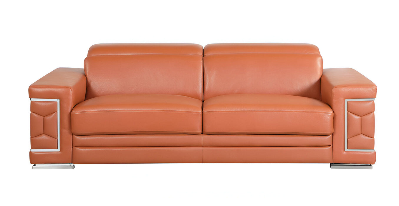 Italian Leather Sofa & Silver Legs - Camel