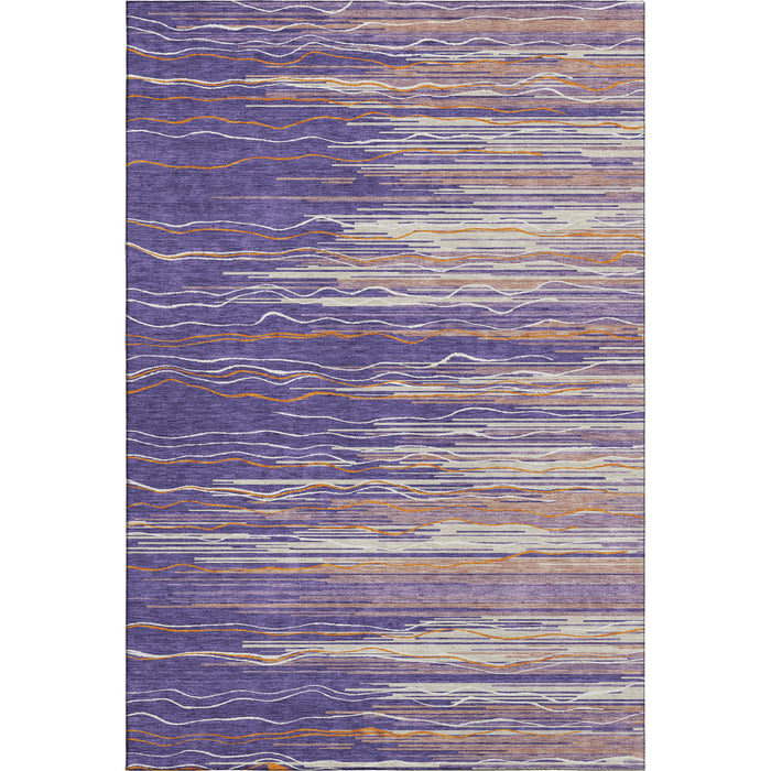 10' X 14' Striped Washable Area Rug With UV Protection (678413) - Purple / Orange / Ivory