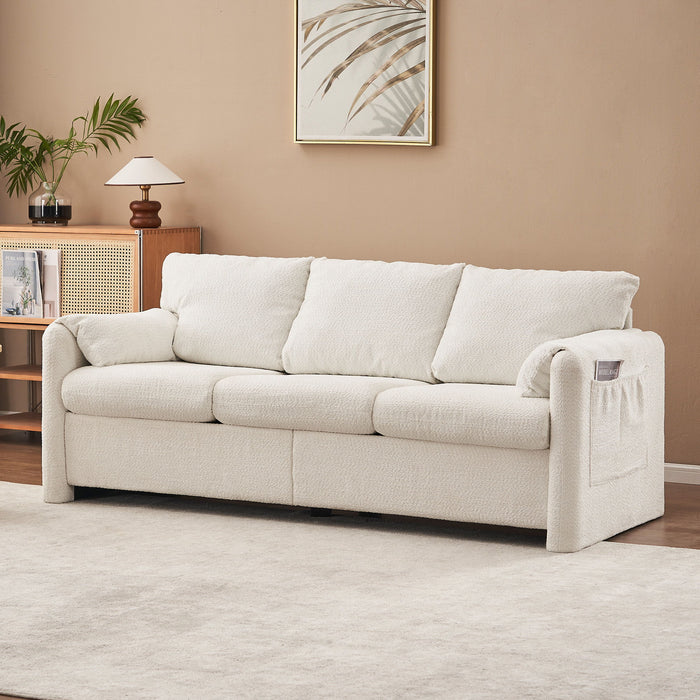 Giga ivory white modern 3-seater chenille sofa with plush cushions, deep seat, perfect for living room, family room, or home theater.