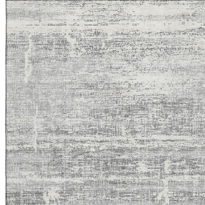 10' X 14' Abstract Washable Area Rug With UV Protection - Silver / Gray