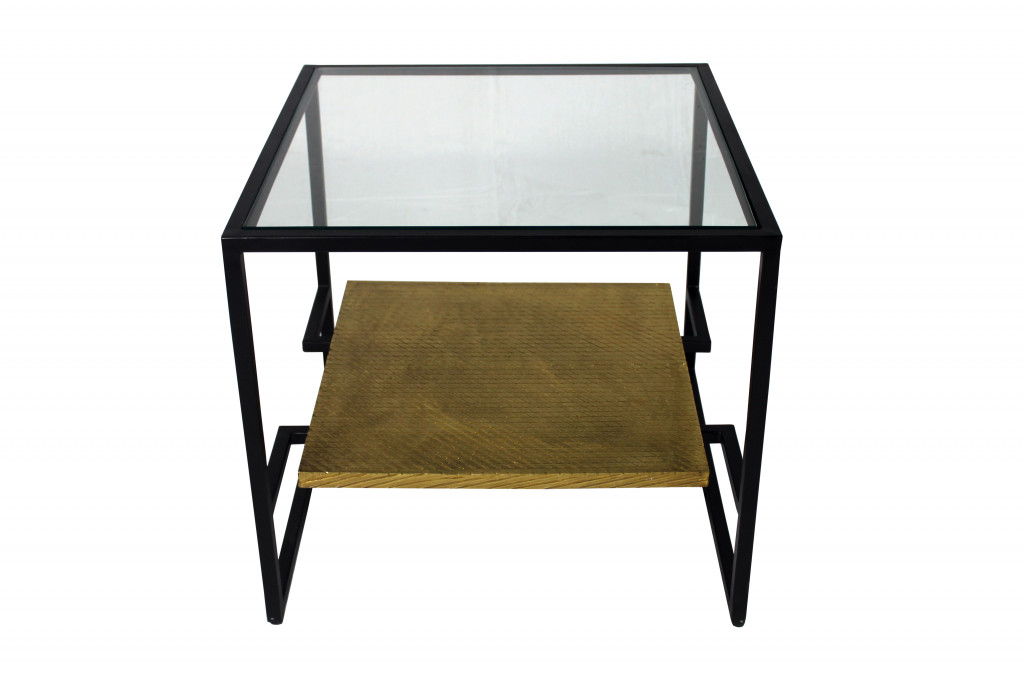Glass Square End Table With Shelf - Bronze And Clear