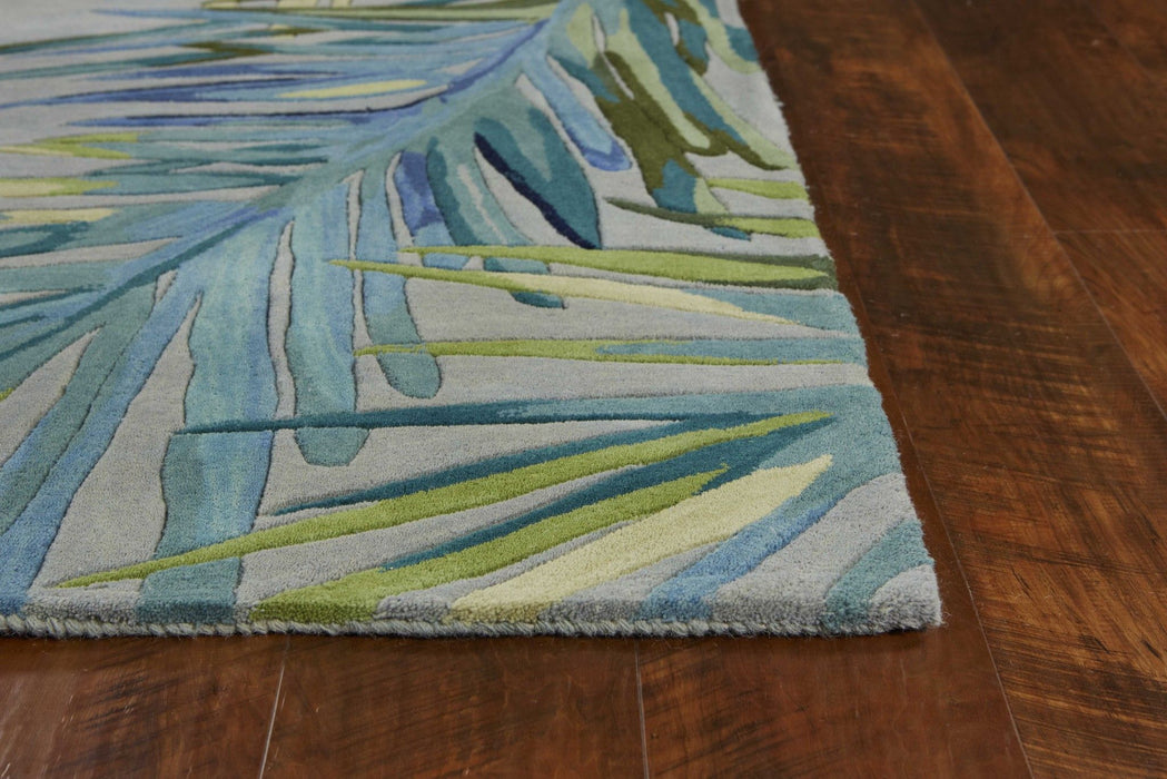 9' x 12' Hand Tufted Tropical Palms Indoor Area Rug - Gray Blue