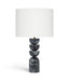 Meridian Furniture Opus table lamp with genuine marble base, linen textured fabric shade, and brass accents.