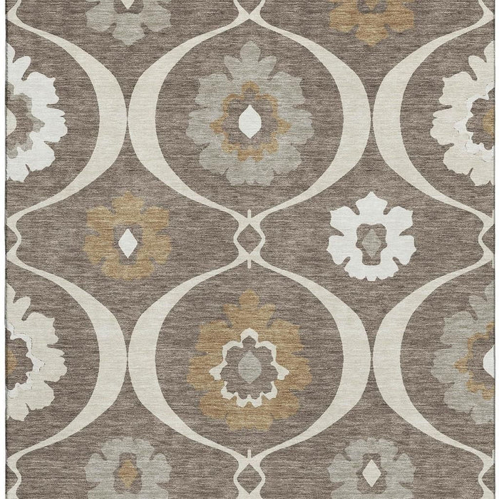 10' X 14' Medallion Washable Area Rug With UV Protection (668041) - Brown / Beige / Ivory