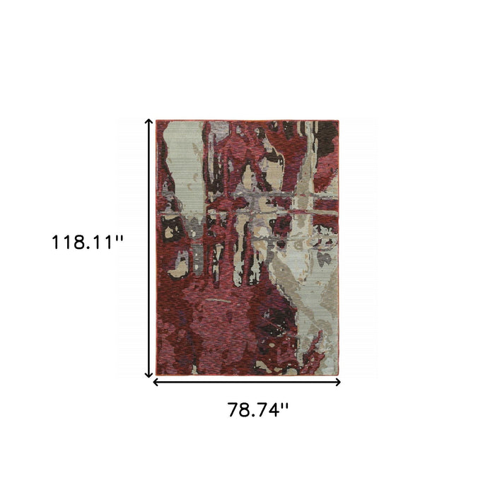 7' x 10' Abstract Power Loom Area Rug - Red And Beige