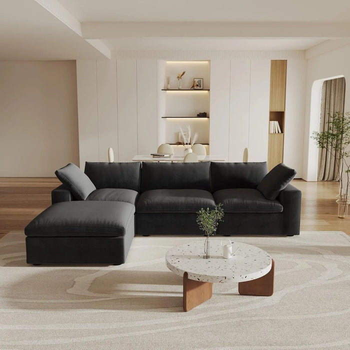 120" 2 Piece Living Room Set Blend Modular Sofa With Ottoman Storage - Black