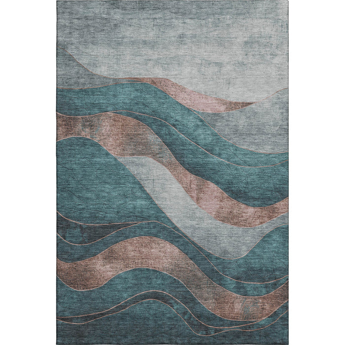10' X 14' Abstract Washable Area Rug With UV Protection (707161) - Teal / Taupe
