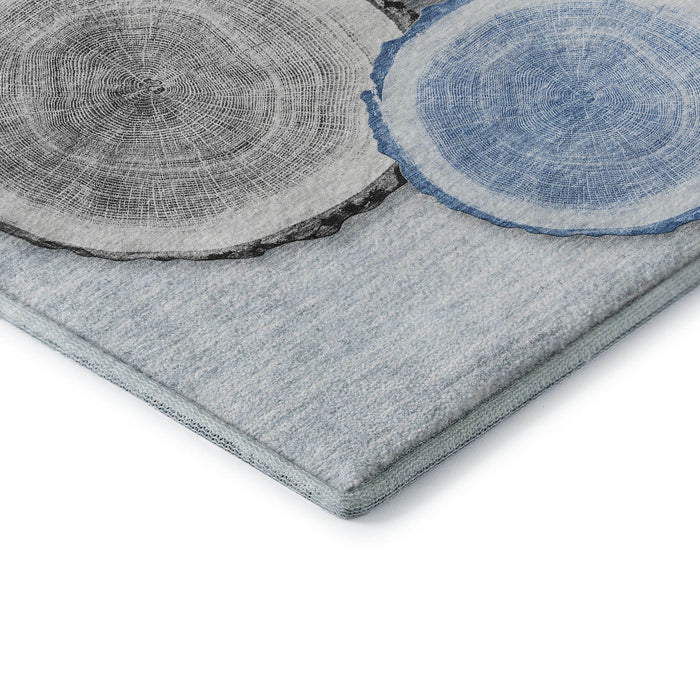 8' Faux Bois Washable Round Rug With UV Protection (649921) - Blue / Brown / Ivory