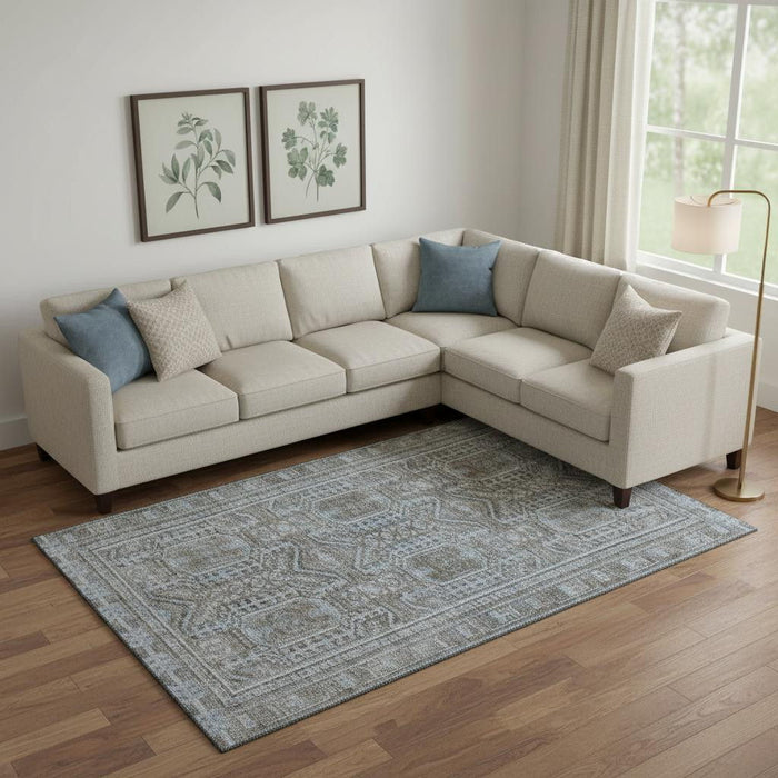 10' X 14' Geometric Washable Area Rug With UV Protection (708109) - Chocolate / Blue