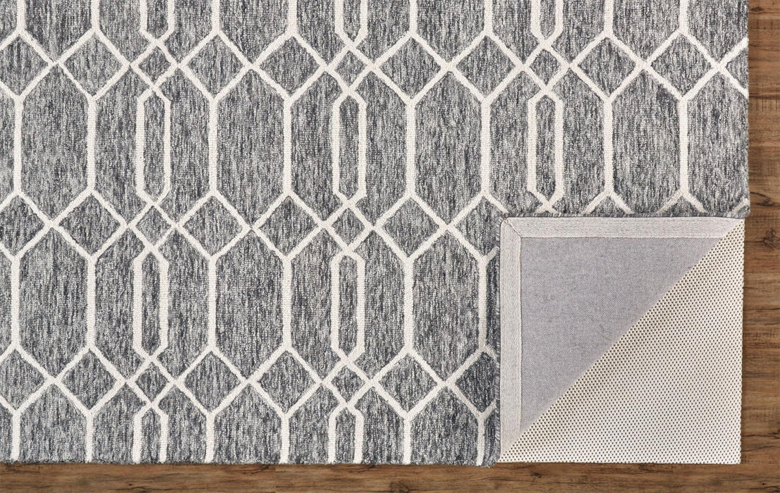 9' x 12' Wool Geometric Tufted Handmade Stain Resistant Area Rug - Gray Black And Ivory