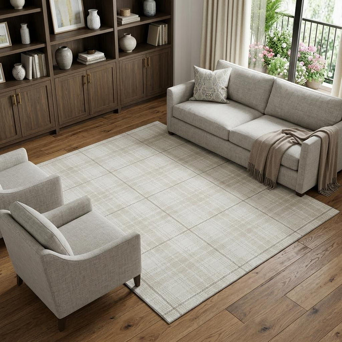 10' X 14' Plaid Washable Area Rug With UV Protection (678245) - Ivory / Brown / Beige
