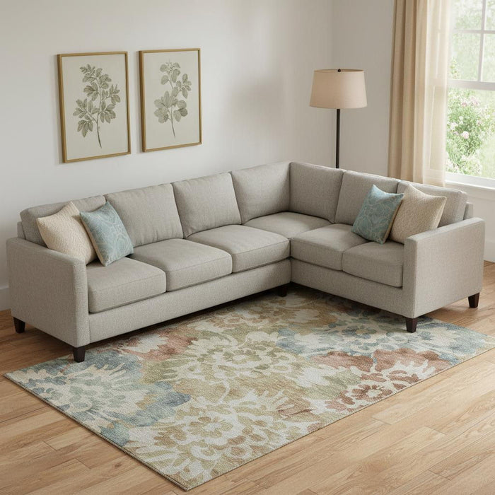 10' X 14' Floral Washable Area Rug With UV Protection (715057) - Rust / Blue
