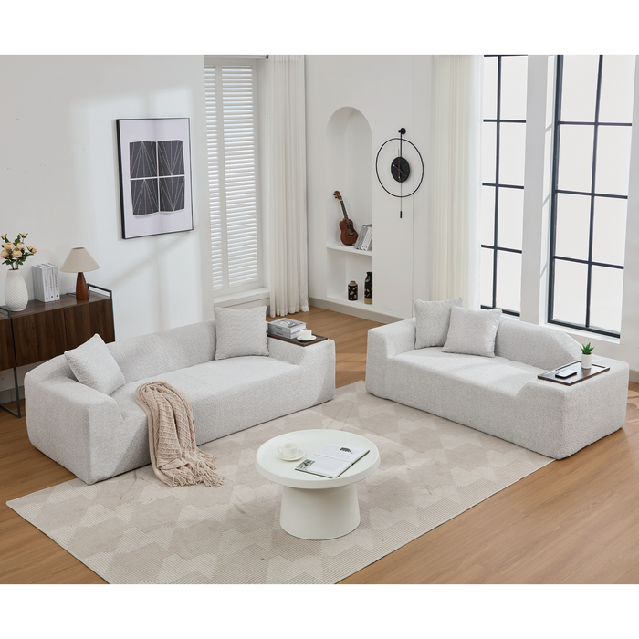 [NEW ARRIVED] [VIDEO PROVIDED]2 Piece Boucle Cloud Sofa Set, Upholstered Sofa Set, Modern 3 Seater and 2 Seater Sofa  with MDF End Table for Living Room ,Apartment,3+2 couch,Boucle, Light Gray