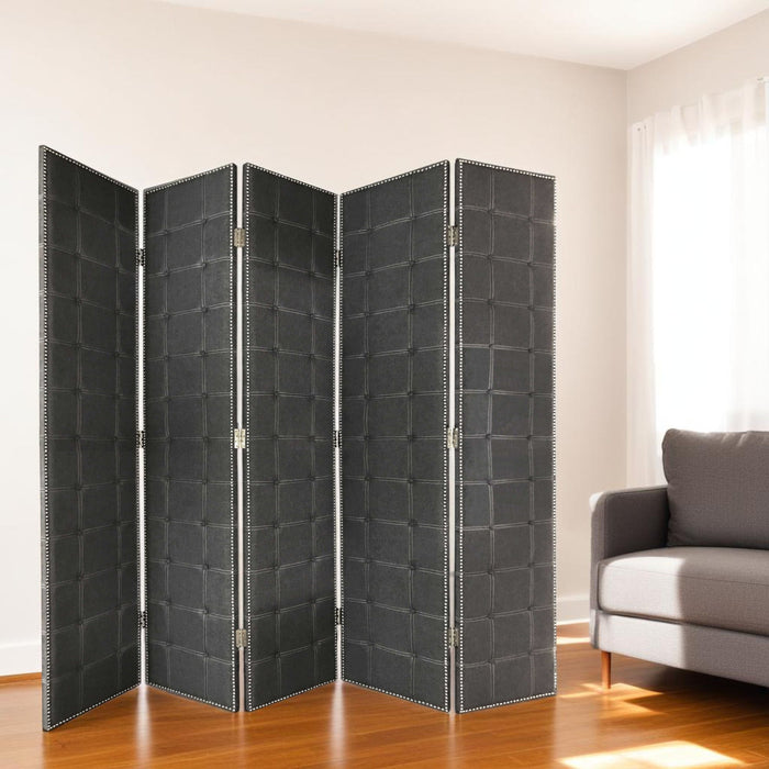 Fabric And Wood Folding Five Panel Screen Room Divider - Gray