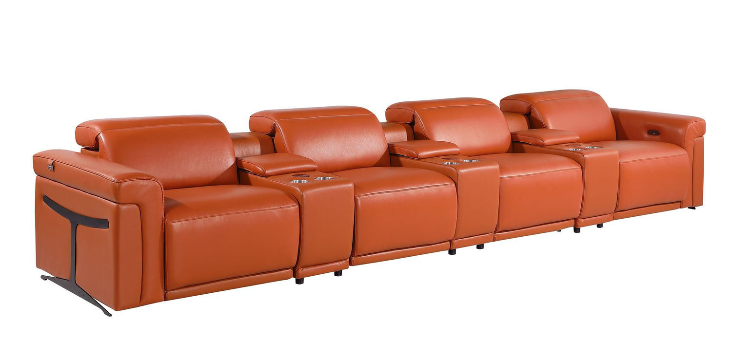 Top Grain Leather Reclining Metal USB Sofa (720374) - Camel