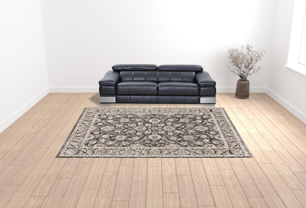 10' x 13' Oriental Power Loom Stain Resistant Area Rug With Fringe - Gray And Ivory