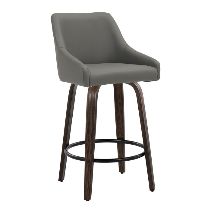 Hannah - 26" Fixed-Height Counter Stool With Swivel And Round Black Metal Footrest (Set of 2) - Walnut Glazed Wood