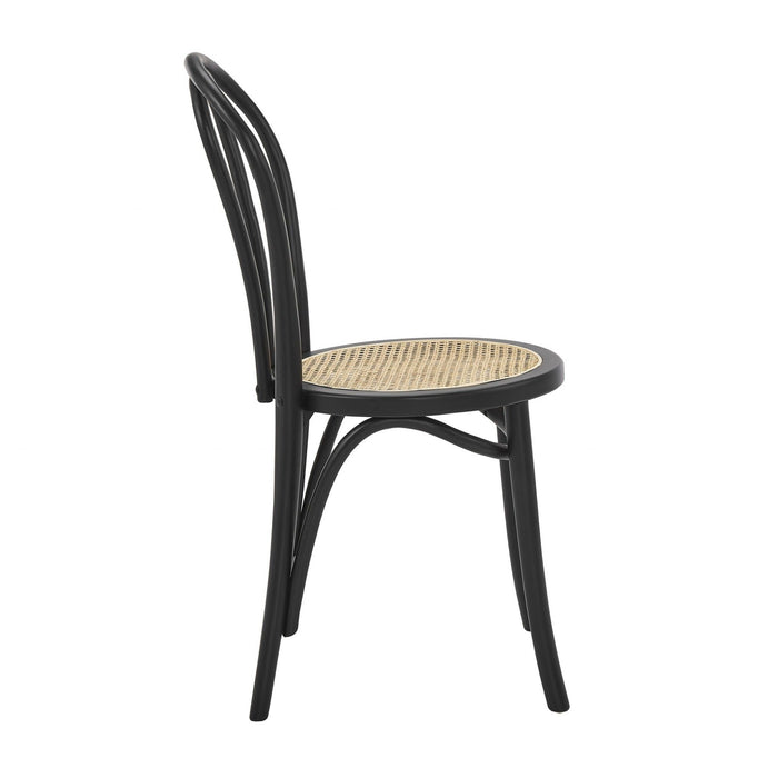 Solid Wood Rattan Curved Back Dining Side Chairs (Set of 2) - Black