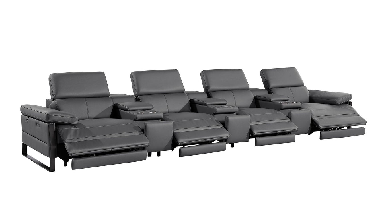 Top Grain Leather Reclining Metal USB Sofa (720348) - Dark Gray