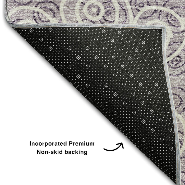 8' Polka Dot Washable Round Rug With UV Protection - Lavender And Ivory