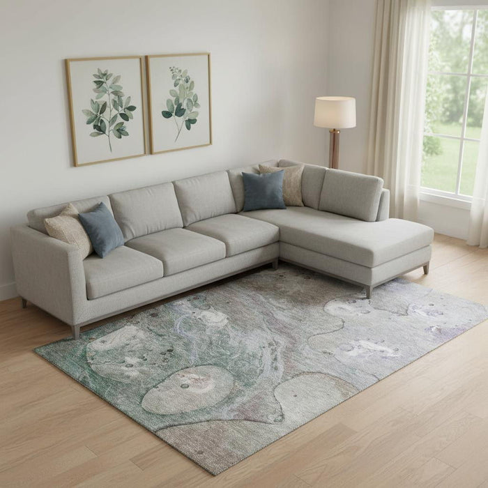 10' X 14' Abstract Washable Area Rug With UV Protection (708856) - Khaki / Beige / Purple