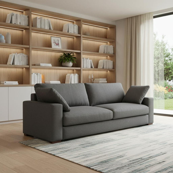 96" Fabric Sofa With Brown Legs - Gray