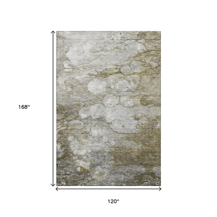 10' X 14' Abstract Washable Area Rug With UV Protection (656705) - Brown / Ivory