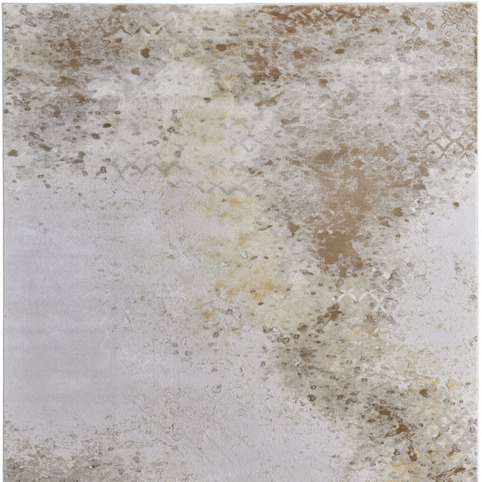 7' x 10' Abstract Power Loom Worn Faded Area Rug - Tan And Ivory