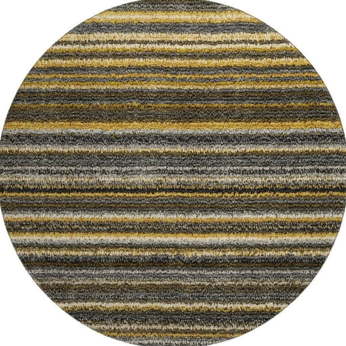 8' Striped Washable Round Rug With UV Protection (650797) - Gold / Ivory / Gray