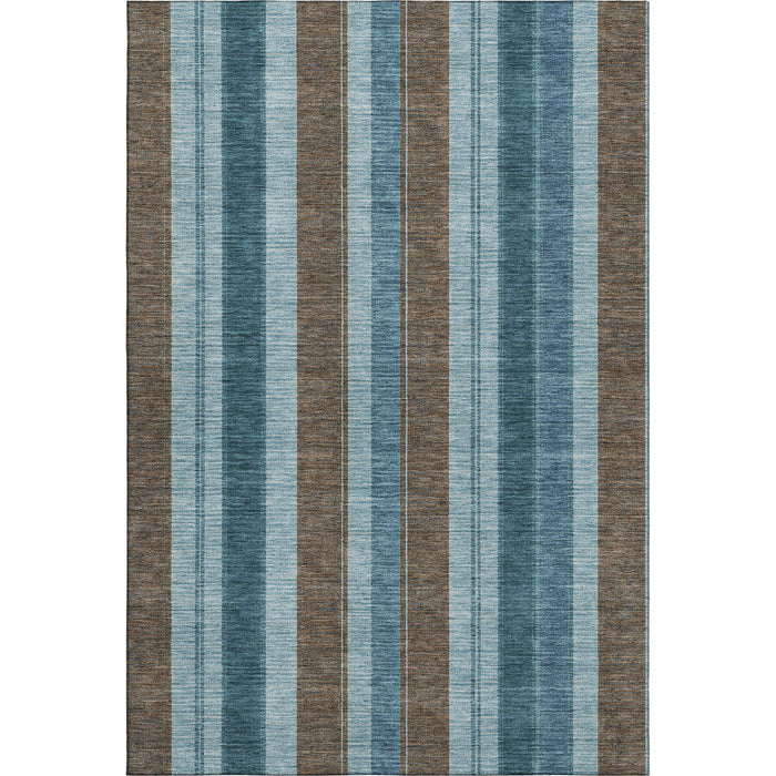 10' X 14' Striped Washable Area Rug With UV Protection (709282) - Teal / Brown