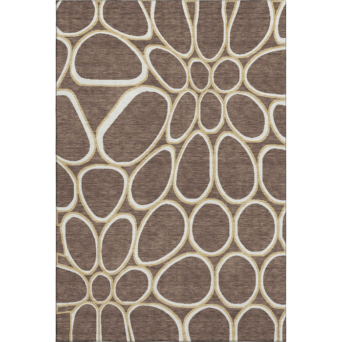 10' X 14' Geometric Washable Area Rug With UV Protection (681677) - Brown / Ivory / Gold