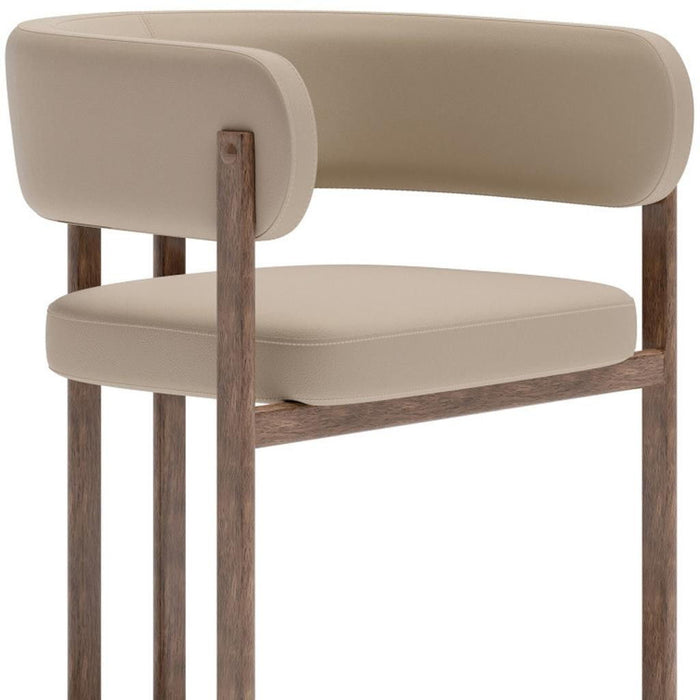 Faux Leather Solid Wood Open Back Dining Side Chairs (Set of 2) - Beige / Brown