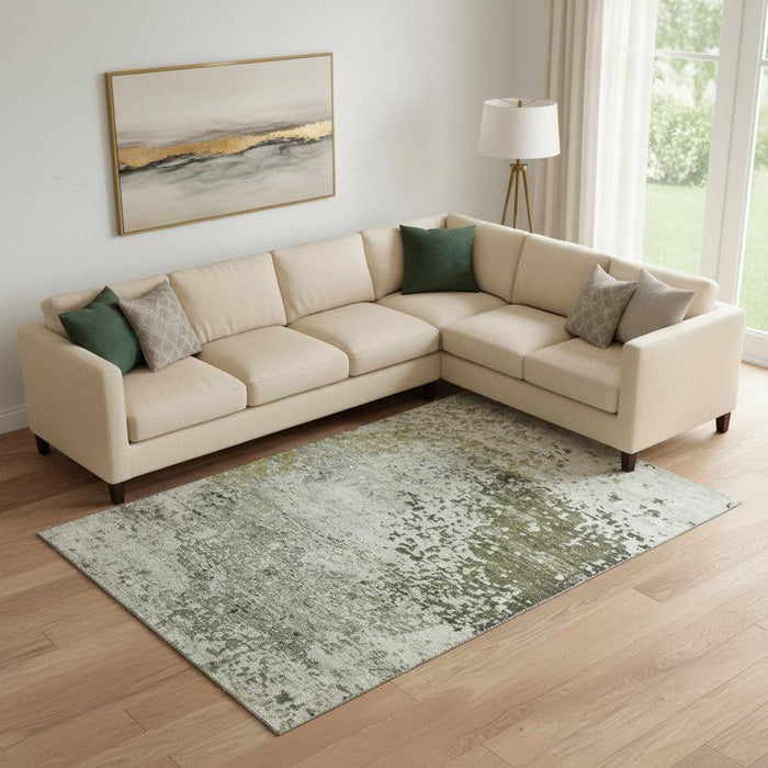 10' X 14' Abstract Washable Area Rug With UV Protection (699658) - Graphite / Green / Ivory