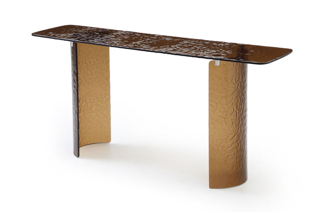 Glass Double Pedestal Console Table - Bronze