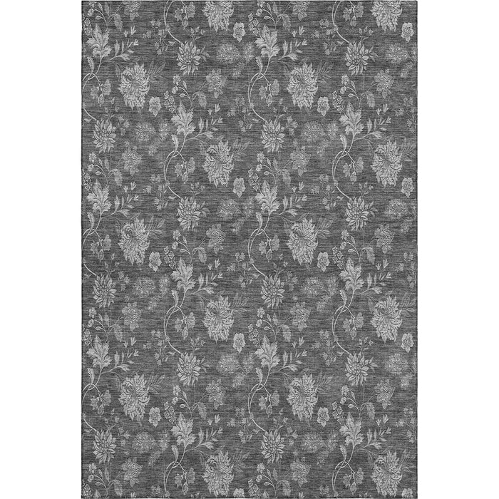 5' X 8' Floral Washable Area Rug With UV Protection (655922) - Gray / Silver