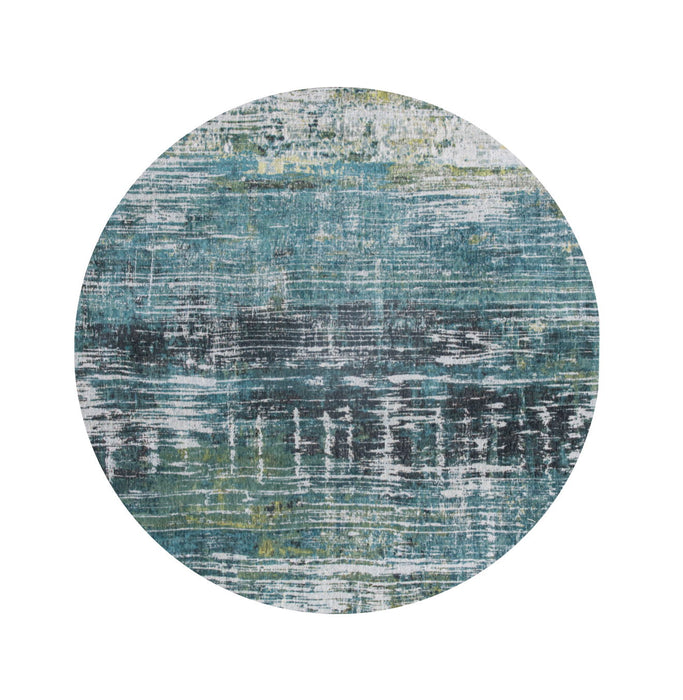 8' Round Abstract Non Skid Area Rug - Blue And Green