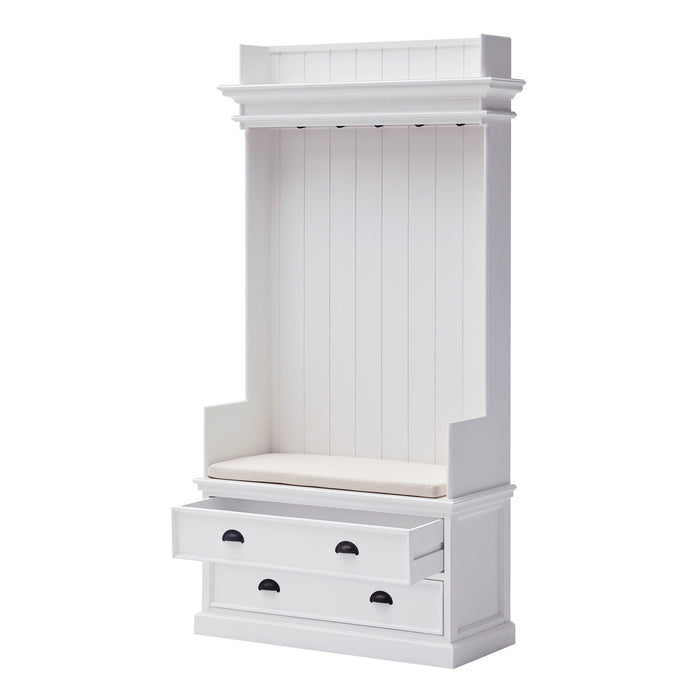 Classic Entryway Coat Rack And Bench With Drawers - White
