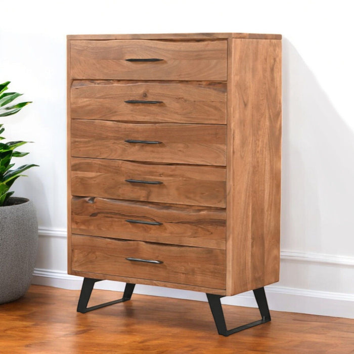 36" Live Edge Solid Wood Five Drawer Dresser - Natural