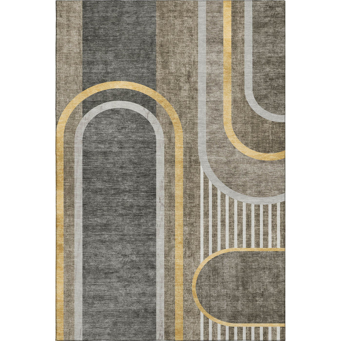 10' X 14' Geometric Washable Area Rug With UV Protection (647932) - Taupe / Gold