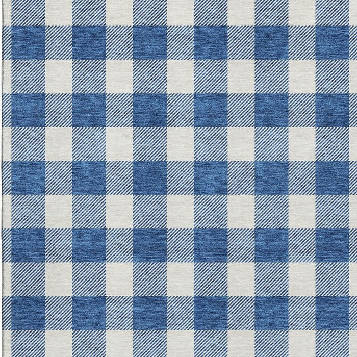 10' X 14' Plaid Washable Area Rug With UV Protection (673393) - Navy Blue / Ivory