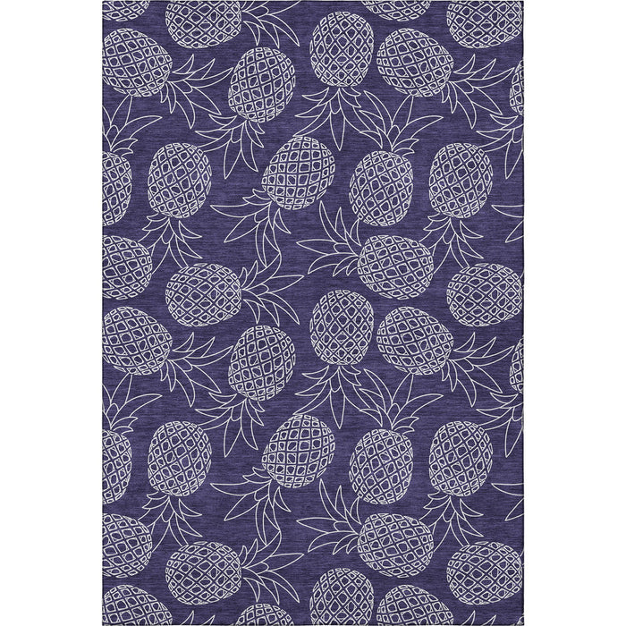 9' X 12' Boical Leaves Washable Area Rug With UV Protection - Blue And Ivory
