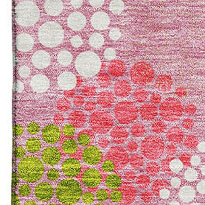 10' X 14' Polka Dot Washable Area Rug With UV Protection (672224) - Pink / Green / Ivory