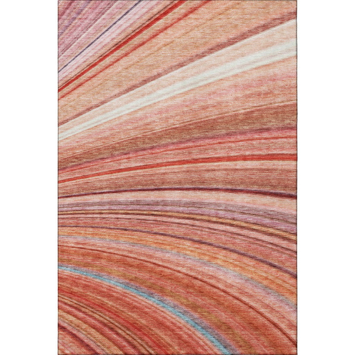 9' X 12' Striped Washable Area Rug With UV Protection (650361) - Terra Cotta / Blue / Ivory