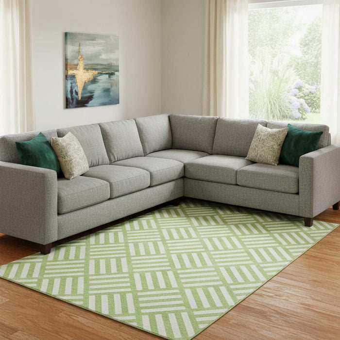 8' X 10' Geometric Washable Area Rug With UV Protection (652375) - Lime Green / Ivory